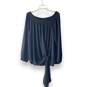 Michael Kors Top Blouse Sz 2X Off the Shoulder Neckline Long Sleeve Flowy Black